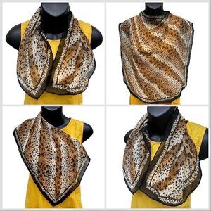 VTG 80s Liz Claiborne Silk Cheetah Square Scarf Sheer Women’s 20.5”x20.5” Brown